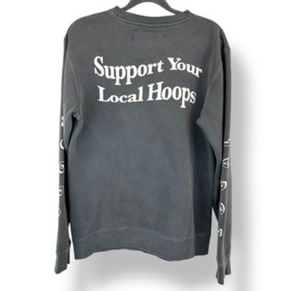 Support Local Hoops Basketball Sweatshirt Size S Crewneck Graphic Print Gray